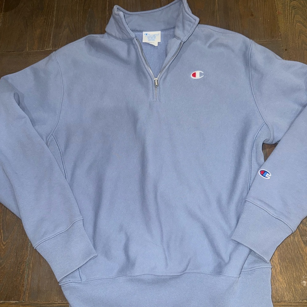 Champion Women’s Half-Zip Sweatshirt in Light Blue